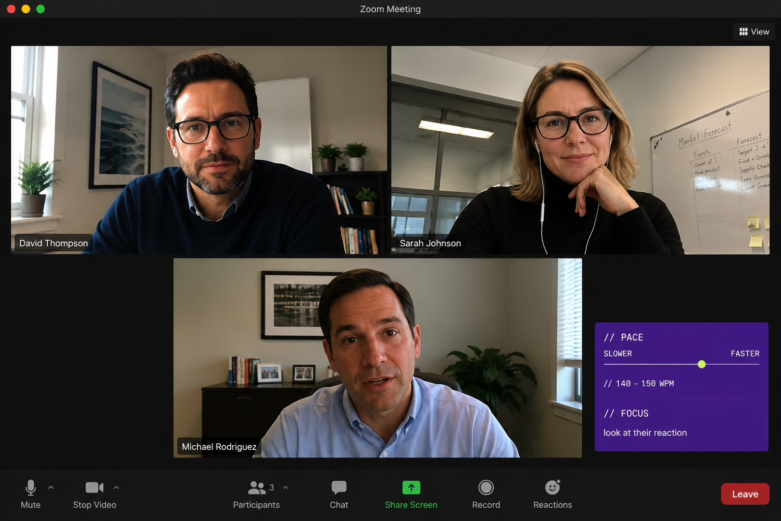 Pace monitor during a video call
